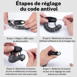 ROCKBROS Câble Antivol Casque Vélo Avec Code à 3 Chiffres Antivol Cadenas Pliable 90 Cm -Camp - Vélo Kids Magasin cable antivol casque velo avec code a 3 chiffres antivol cadenas pliable 90 cm 4