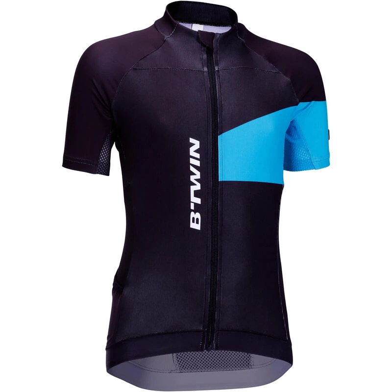 BTWIN Maillot Manches Courtes Vélo Enfant 700 Bleu 1 BTWIN Maillot Manches Courtes Vélo Enfant 700 Bleu