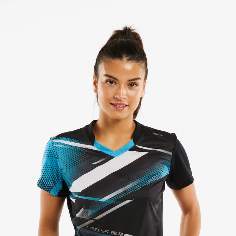 T-shirt De Tennis De Table TTP560 Femme Noir Bleu 3 T-shirt De Tennis De Table TTP560 Femme Noir Bleu – Image 3
